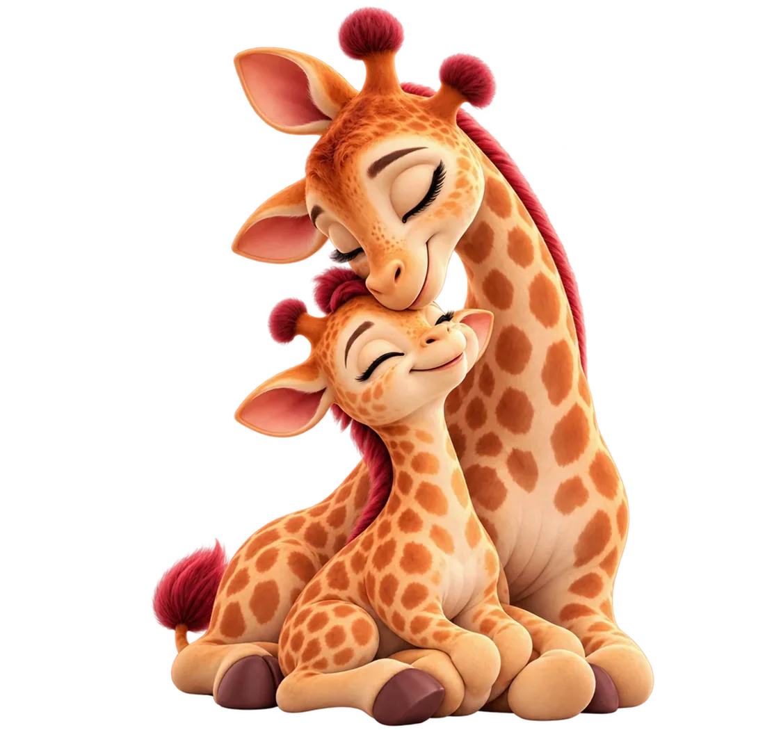 Luma e Vito, a girafa mãe e o filhote, mascotes da vacinação infantil da Imunovan Saúde